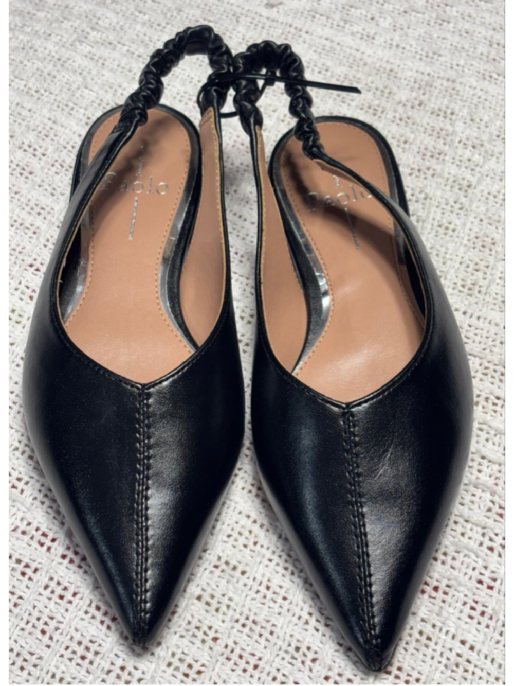 Linea Paolo Diana Black Leather Slingback Pointed Toe Flat Shoes Size 4 NWOT